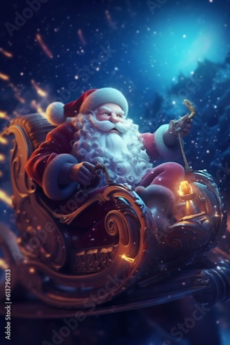 Santa Claus Riding His Sleigh on Christmas Night. Generative ai