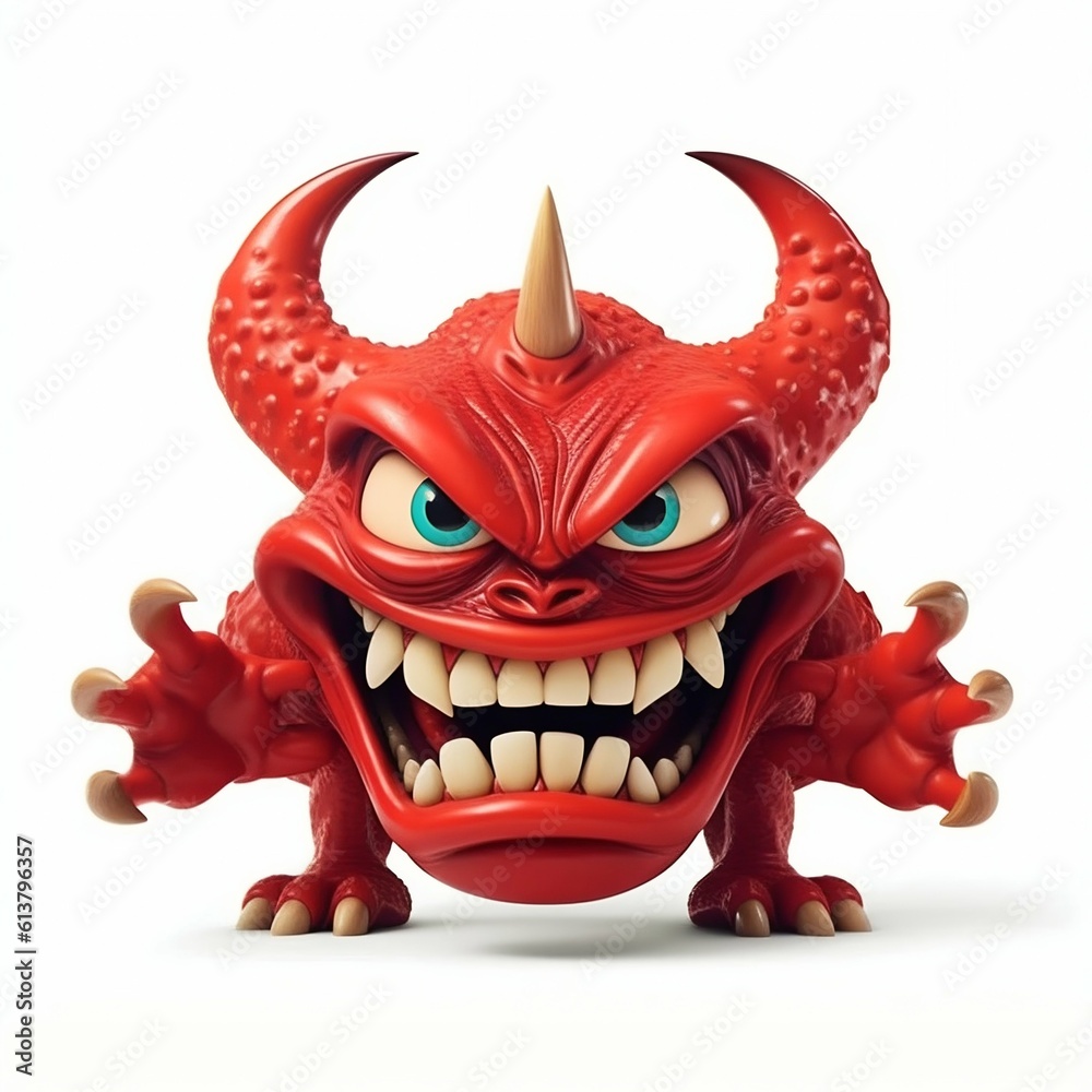 Angry Red Devilfish Superhero Cartoon Character with Horns on White Background. Generative ai
