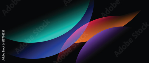Abstract gradient background vector. Modern digital wallpaper with vibrant color, 3d geometric shapes, circle, rayers. Futuristic landing page illustration for branding, commercial, advertising, web.