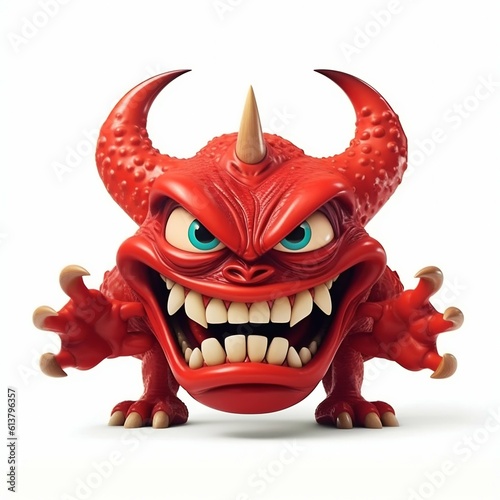 Angry Red Devilfish Superhero Cartoon Character with Horns on White Background. Generative ai