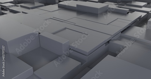 Abstract random space cube wall. Concept Geometric Block Wall moving background. Monochrome background block cube. 3d render