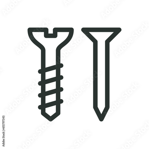 Hardware and fasteners isolated icon, screw and nail vector icon with editable stroke