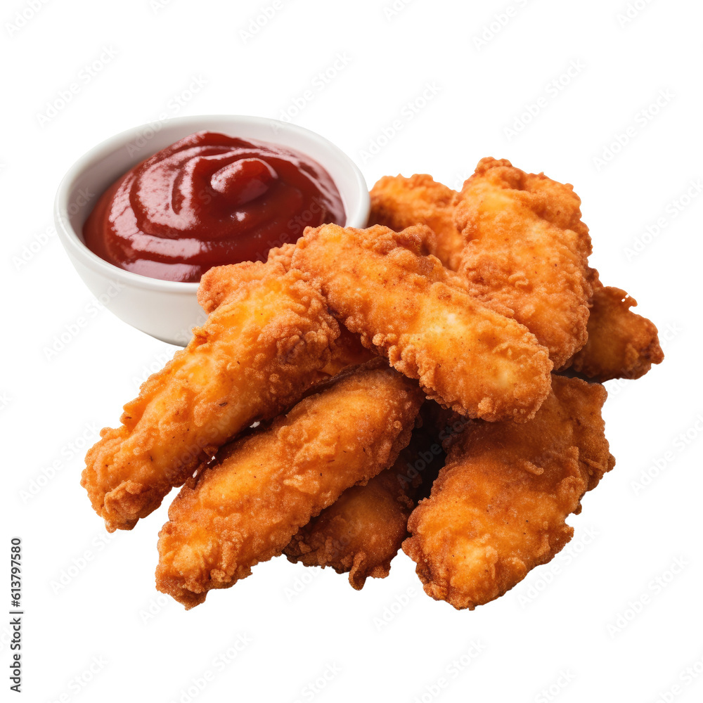 fried chicken tenders with dipping sauce isolated on a transparent