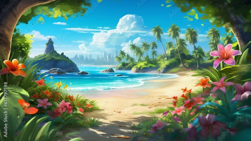 Summer Colorful Beach Wallpaper Background. Generative ai