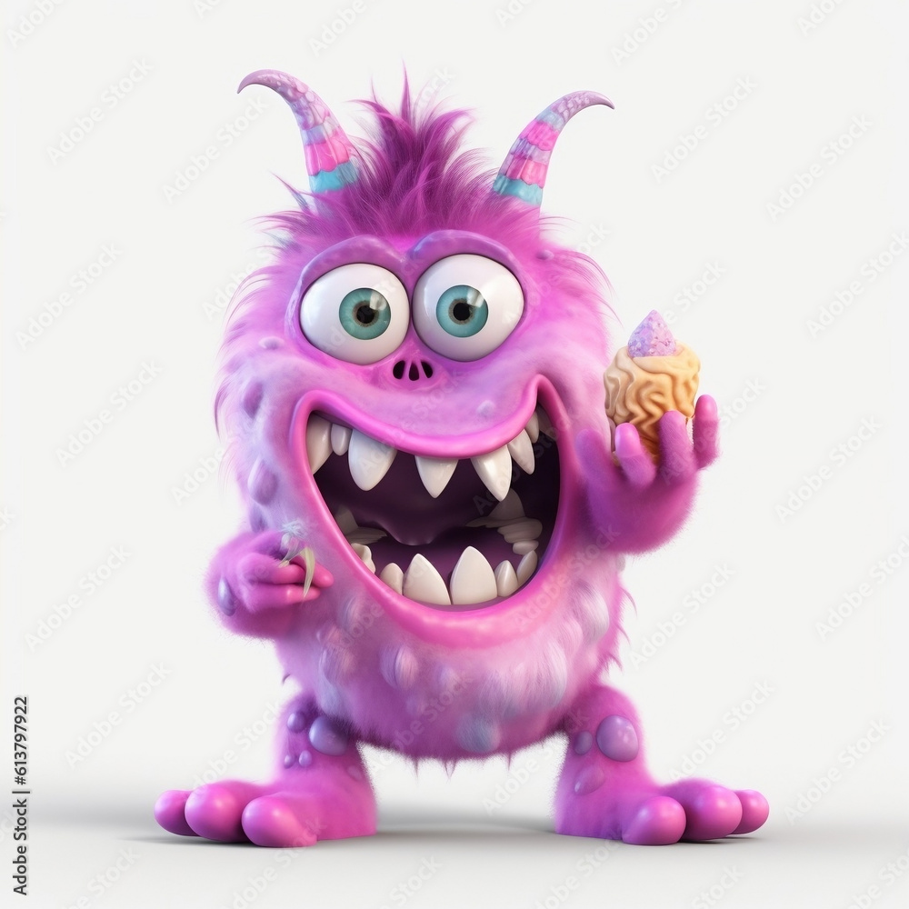 Purple funny monster on white background