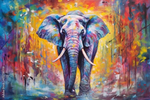 Colorful Elephant Painting - Vibrant Wildlife and Artistic Expression, Generative AI © Haider