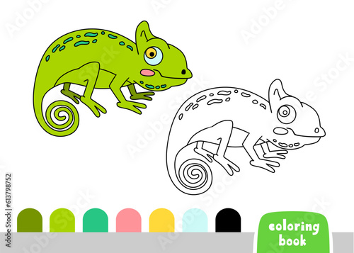 Coloring Book for Kids Chameleon Page for Books Magazines Vector Illustration Template