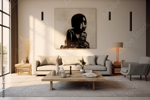 A apartment of a beautiful bright modern Scandinavian style house, generative AI 