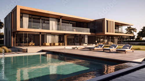 Modern cottage with swimming pool, modern style of decorating the cottage © Migma_Agency