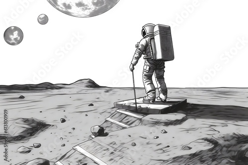 Illustration of the First Step on the Moon's Surface. Generative AI photo