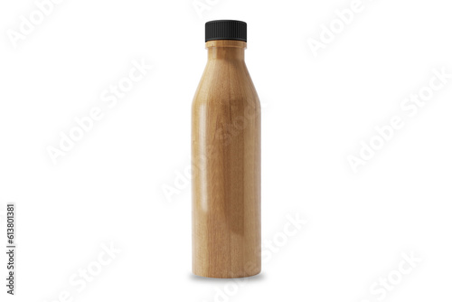 Fototapeta Naklejka Na Ścianę i Meble -  Sport wooden bottle. Bike wooden reusable drink flask. 3d realistic mockup. Illustration of wood container water for sport bike and fitness mockup template. 3d rendering.