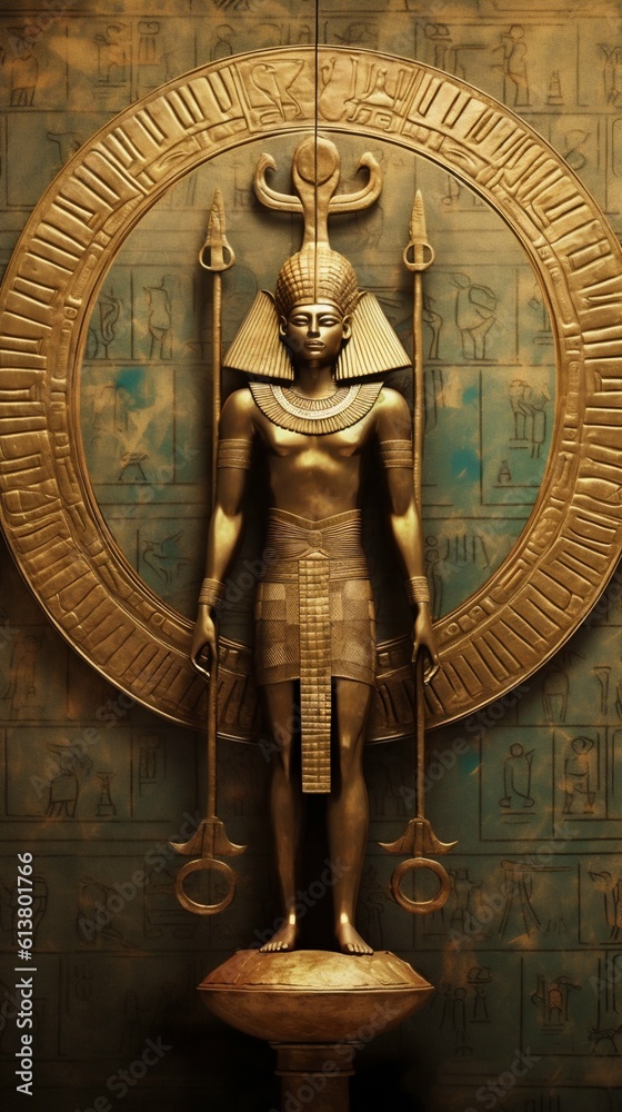 Ancient Egyptian Sun God Ra with Golden Disk Above His Head. Generative ...