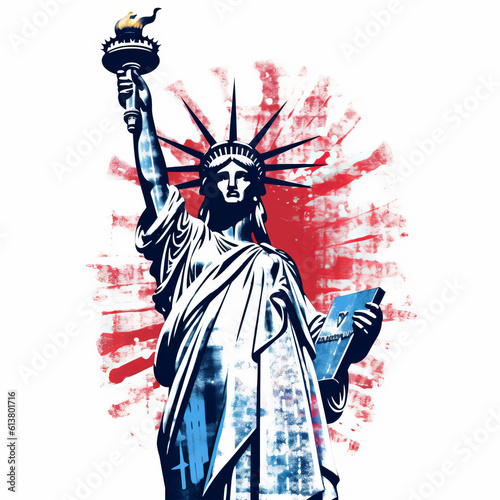 Illustration of the Statue of Liberty in New York City. Symbol  emblem  label  logo design. Generative AI.