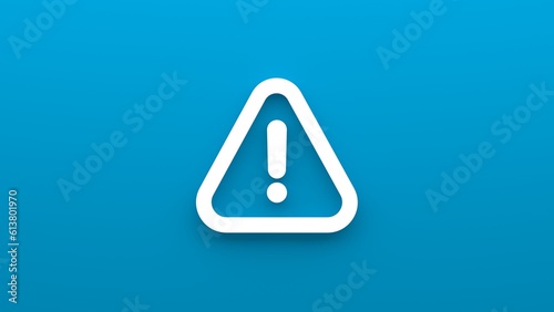 Minimalistic exclamation mark icon. 3d rendering of a flat icon on a blue background.