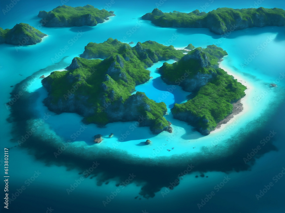 Island from bird eyes view, Generative AI Illustration.