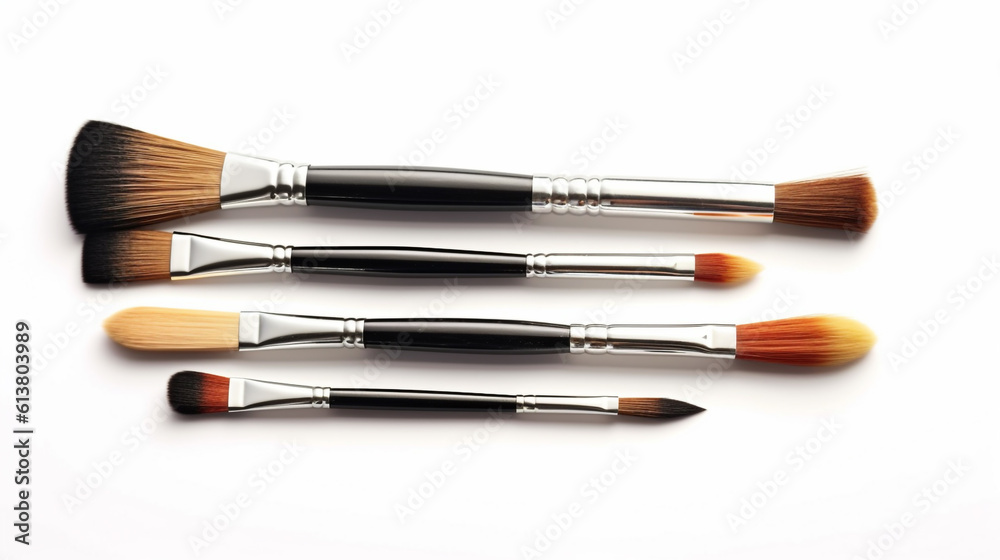set of makeup brushes isolated on white background. Generative Ai. 