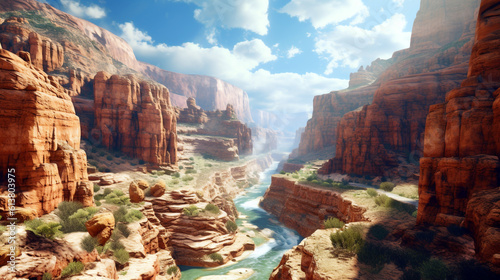 Gorgeous canyon landscape scenery against blue sky. Generative Ai. 