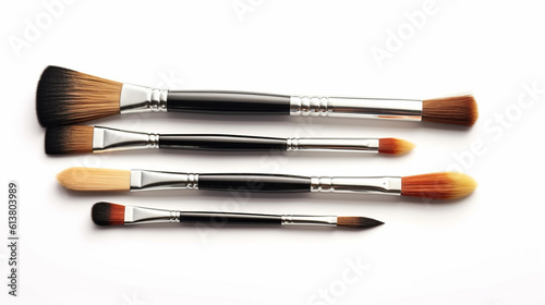 set of makeup brushes isolated on white background. Generative Ai. 