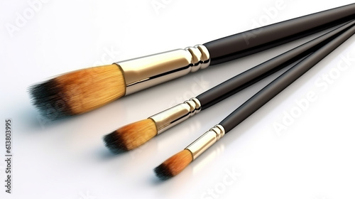 three brushes for a beautician on a white background. Generative Ai. 