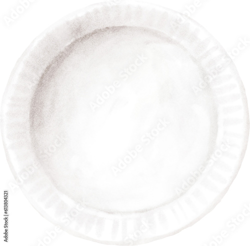 Empty plate isolated on white watercolour illustration