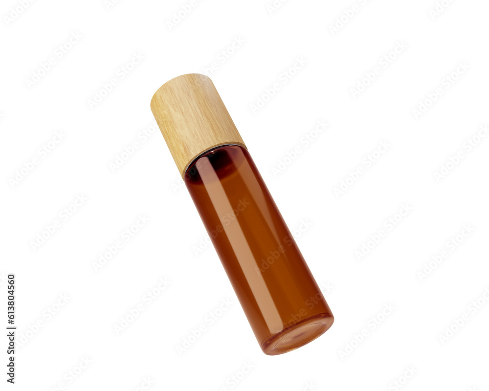 Clear Brown Roll On Glass Bottle isolated on transparent background, prepared for mockup, 3D render. Clear Brown Roll On Glass Bottle isolated on transparent background, prepared for mockup, 3D render.