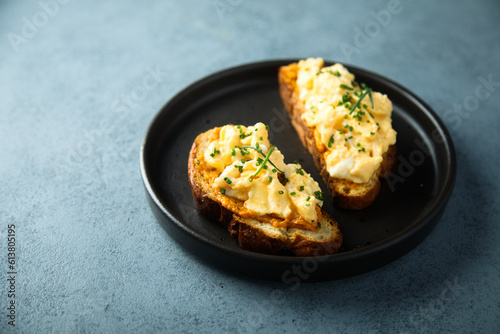 Homemade scrambled eggs on toast