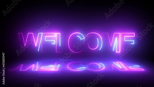 animation of the welcome word in blue neon. suited for the video's introduction or greetings. neon-animated video Over a digital background, welcome words. welcome to animation on a neon sign.