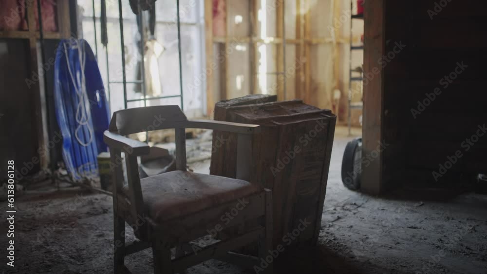 Interior of abandoned flood damaged house. Caused by a cyclone flood. New Zealand