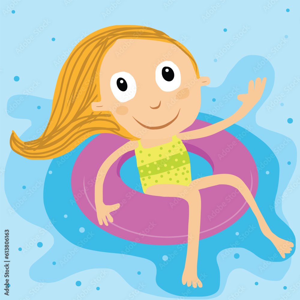Vector illustration of a cute girl in inflatable ring