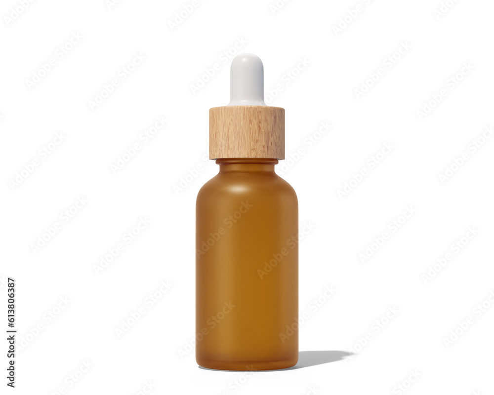 Brown amber dropper bottle packaging isolated on transparent background, prepared for mockup, 3D render. Brown amber dropper bottle packaging isolated on transparent background, prepared for mockup, 3D render.