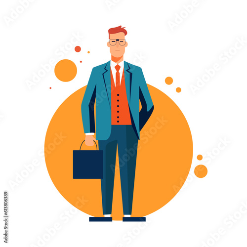 A businessman in formal attire stands clutching a briefcase using vector illustration art