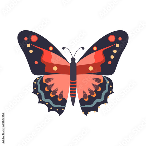 Printed pattern of a bright butterfly with Polka-dotted patterns and a design element isolated on white background vector illustration art © BlackMirageArt
