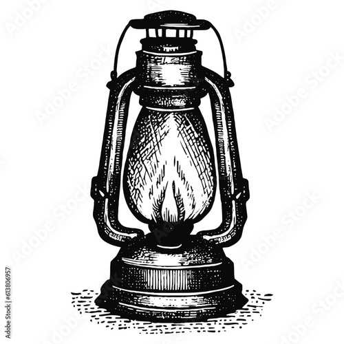 vintage oil lamp sketch