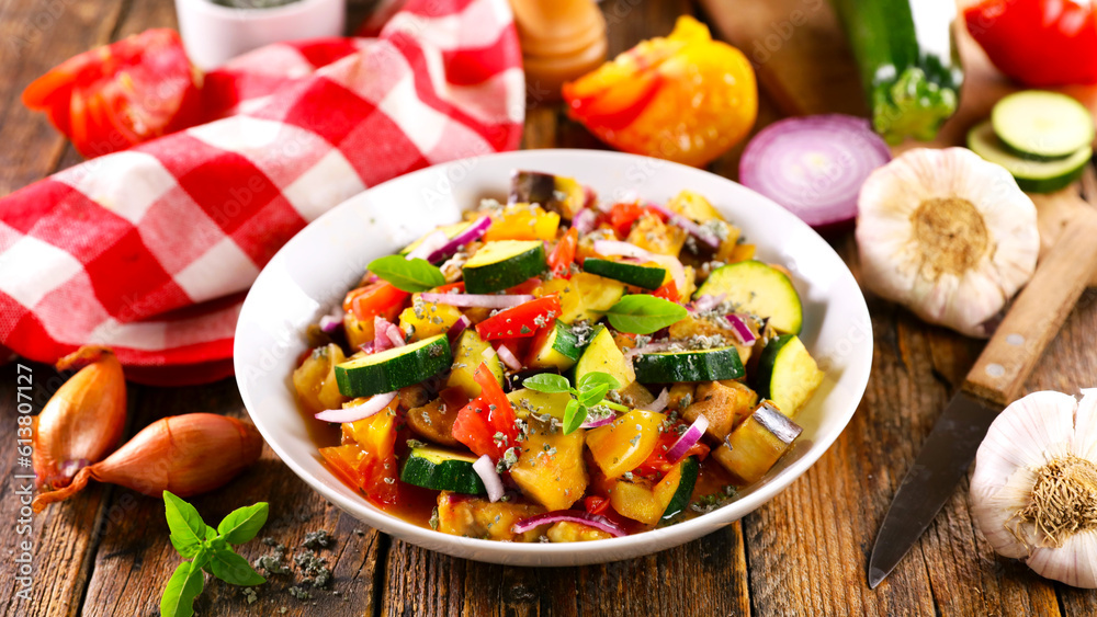 french ratatouille with tomato, bell pepper and zucchini french ratatouille with tomato, bell pepper and zucchini