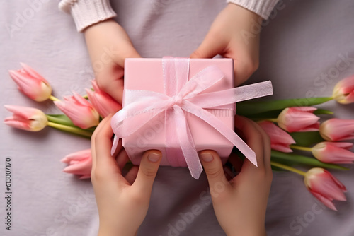 gift box with pink ribbon