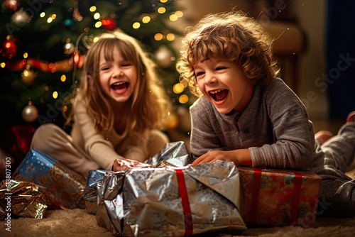 Christmas morning present opening