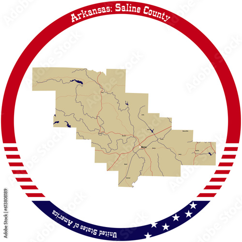 Map of Saline County in Arkansas, USA arranged in a circle.