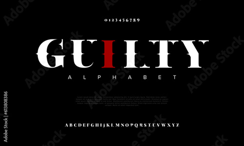 Guilty abstract digital technology logo font alphabet. Minimal modern urban fonts for logo, brand etc. Typography typeface uppercase lowercase and number. vector illustration