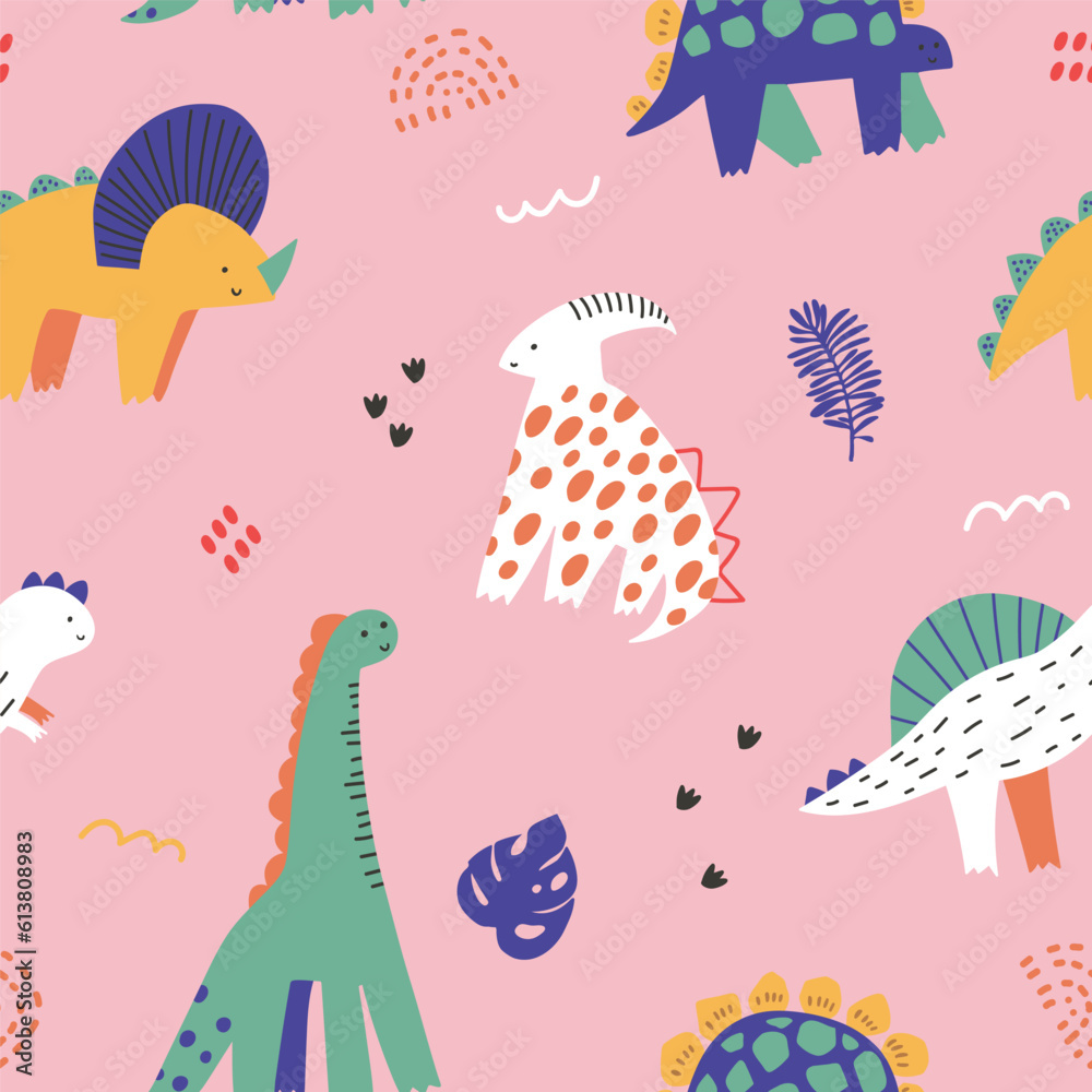 seamless-childish-dino-pattern-cute-dinosaurs-characters-texture-hand