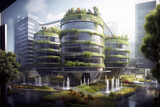 Corporate Building Incorporating Rainwater Harvesting Systems For Water Conservation. Generative AI