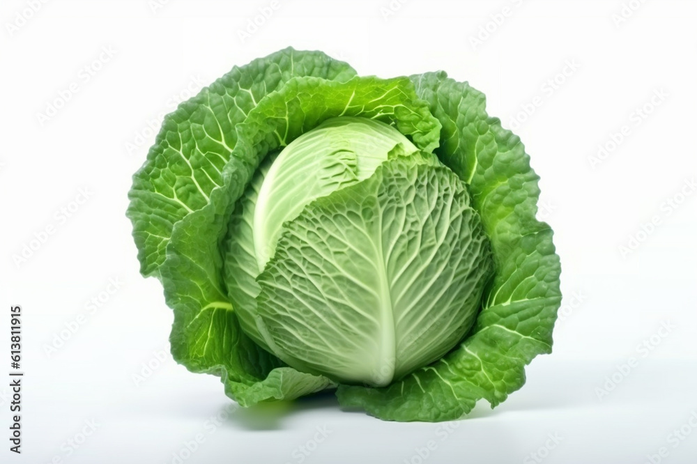 Crisp and Fresh: Head of Cabbage Isolated on a Clean White Background Crisp and Fresh: Head of Cabbage Isolated on a Clean White Background