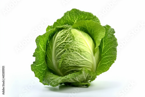 Crisp and Fresh: Head of Cabbage Isolated on a Clean White Background