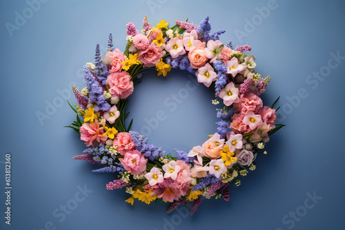 Spring Flower Wreath, Closeup. Generative AI © Anastasiia