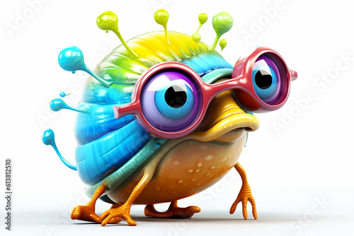 cartoon colorful Snail wearing sunglasses on white background.Generative AI 