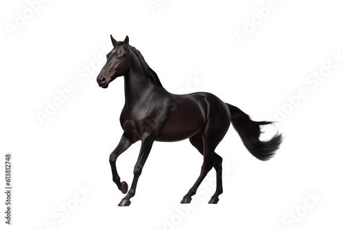Dark brown horse. Galloping young dark horse on a transparent background. Png element. Generative Ai. © Asmodar