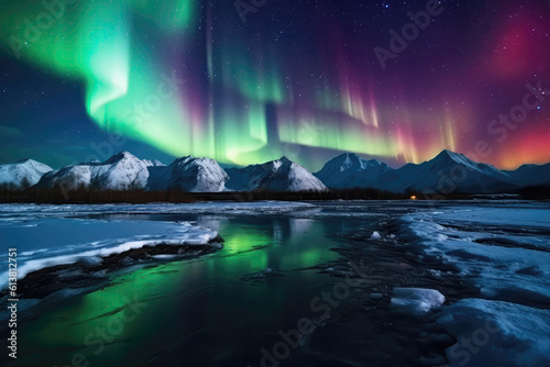 The Mesmerizing Glow Of The Northern Lights, Dancing In Vibrant Hues Across The Polar Sky. Generative AI © Anastasiia