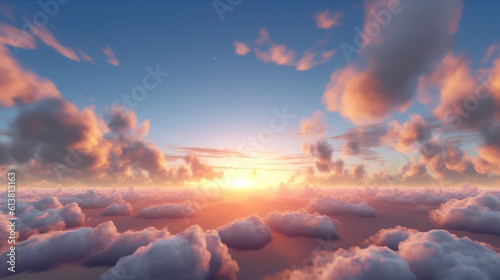 Beautiful sunrise sky background. Created with Generative AI