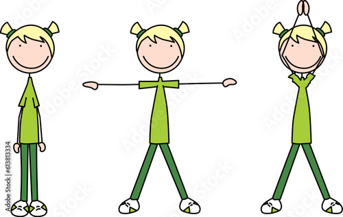 Happy kid exercises - jumping jecks, over head clap
