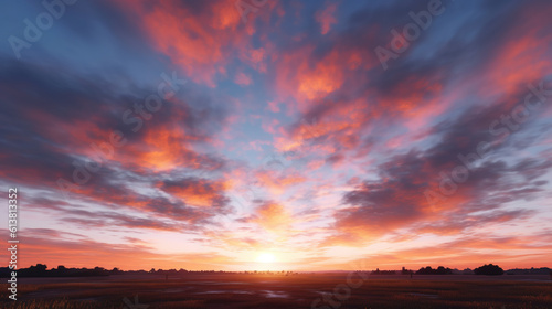 Beautiful sunrise sky background. Created with Generative AI