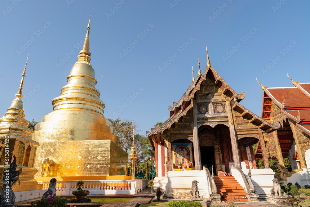 Fototapeta premium Wat Phra Singh is a beautiful old temple in Chiang Mai, Chiag Mai Province, Thailand